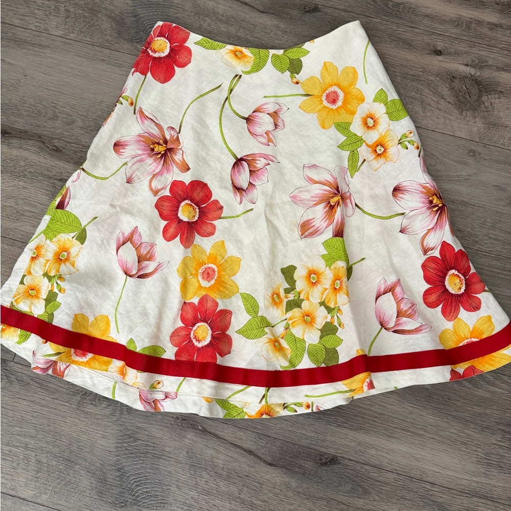 Floral A-Line Skirt - Red and Yellow Blooms